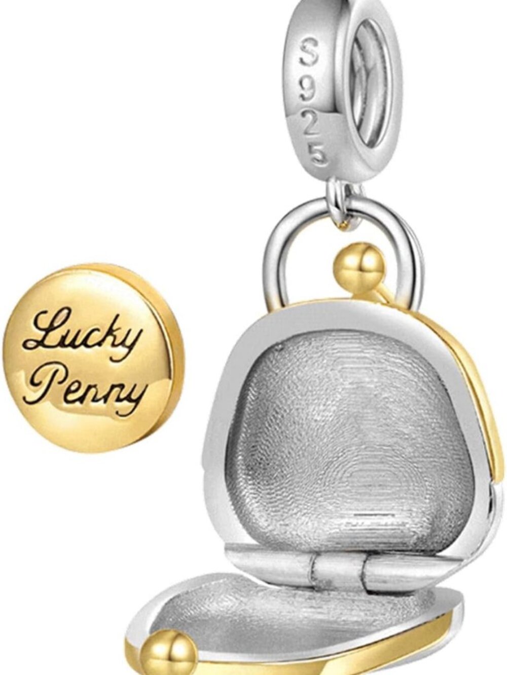 Openable Purse & Lucky Penny Pendant Charms - 925 Sterling Silver Dangle Jewelry